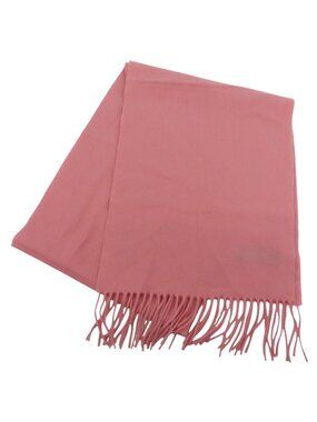 Adult Unisex All Cashmere Solid Pink Fringe Trim Rectangle Scarf Winter Scotland